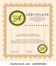 Orange Sample Diploma. Modern design. With complex background. Detailed. 