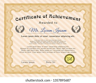 Orange Sample Diploma. Money design. With great quality guilloche pattern. Customizable, Easy to edit and change colors. 