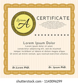 Orange Sample Diploma. Money Pattern design. Detailed. With complex background. 