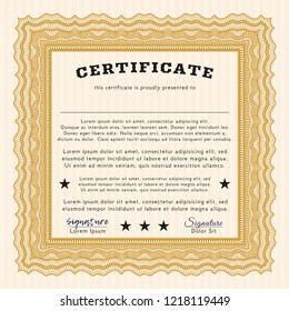 Orange Sample Diploma. Money Pattern design. With background. Vector illustration. 