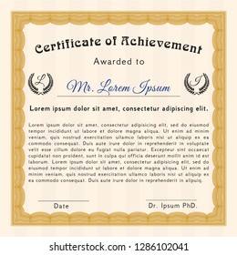 Orange Sample Diploma. Money Pattern design. With complex background. Detailed. 