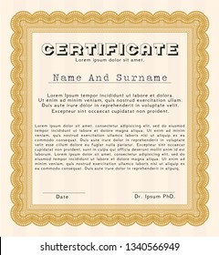 Orange Sample Diploma. Money Pattern. Customizable, Easy to edit and change colors. With complex linear background. 