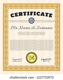 Orange Sample Diploma. Perfect design. With quality background. Detailed. 