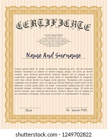 Orange Sample Diploma. Perfect design. Vector illustration. With complex background. 