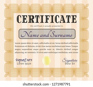 Orange Sample Diploma. Perfect design. With complex background. Vector illustration. 