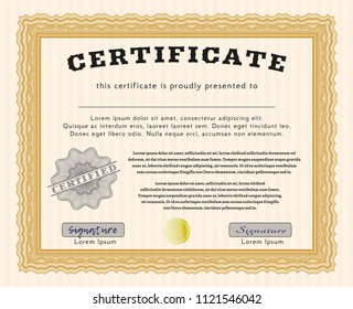 Orange Sample Diploma. Printer friendly. Money Pattern. Vector illustration. 