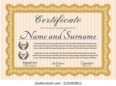 Orange Sample Diploma. With quality background. Vector illustration. Good design. 