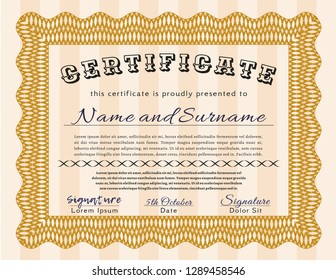 Orange Sample Diploma. Retro design. Complex background. Vector illustration. 