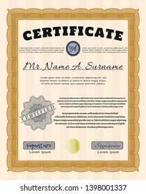 Orange Sample Diploma. Retro design. Customizable, Easy to edit and change colors. With guilloche pattern. 