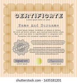 Orange Sample Diploma. Retro design. Complex background. Detailed. 
