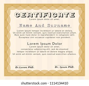 Orange Sample Diploma. Sophisticated design. Printer friendly. Customizable, Easy to edit and change colors. 