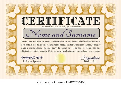 Orange Sample Diploma. Sophisticated design. Detailed. With linear background. 