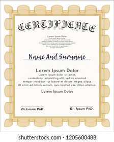 Orange Sample Diploma. Vector illustration. With guilloche pattern and background. Nice design. 