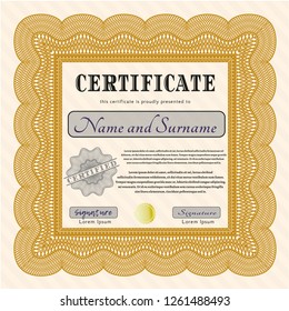 Orange Sample Diploma. Vector illustration. With quality background. Perfect design. 