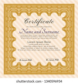 Orange Sample Diploma. Vector illustration. With linear background. Money design. 