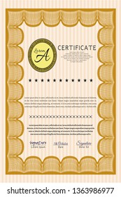 Orange Sample Diploma. Vector illustration. Easy to print. Lovely design. 