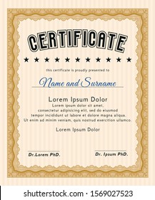 Orange Sample Diploma. Vector illustration. Printer friendly. Superior design. 