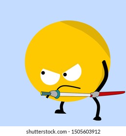 The orange Samurai vector illustration, the orange icon that holds the Katana sword. Simple, flat and elegant.