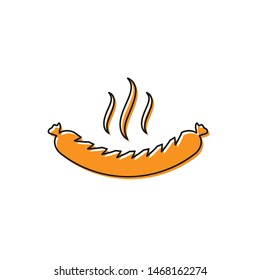 Orange Sausage with steam icon isolated on white background. Grilled sausage and aroma sign. Vector Illustration