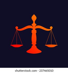 Orange scale of justice symbol isolated on blue background. eps10