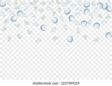 Orange Scallop Background Transparent Vector. Clam Aquatic Wallpaper. Cute Pattern. Gray Seashell Marine Texture. Ultramarine Starfish.