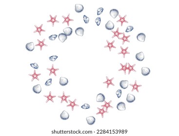 Orange Scallop Background White Vector. Oyster Drawn Illustration. Doodle Wallpaper. Gray Shell Aquatic Pattern.