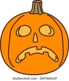 Orange scared pumpkin cartoon character isolated on white background