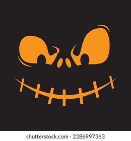 Orange with a scary smile on a black background, like Halloween, looks great on the desktop or smartphone home screen.