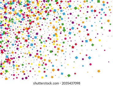 Orange Scattered Square Background. Festive Dot Decoration. Yellow Circle Illustration. Rainbow Confetti Decoration. Green Isolated Star.