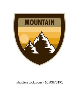 Orange Scene Mountain Adventure Shield Badge Design