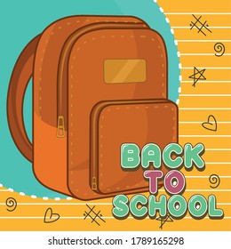 Orange school bag in a back to school poster - Vector