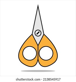 Orange scissors icon in flat cartoon style. Vector illustration