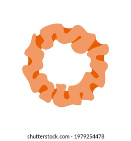 Orange scrunchy, hair band. Accessories for hairstyles in the style of the 80s or 90s. Vector illustration in a flat style, isolated on a white background.