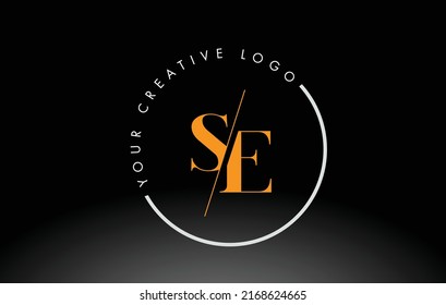 Orange SE Letter Logo Design with Creative Intersected and Cutted Serif Font.