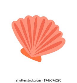 Orange sea shell. Stock vector illustration isolated on white background. Orange seashell, seaside or beach, summer vacation, simple vector flat illustration. Can be used as an icon, symbol or sign.