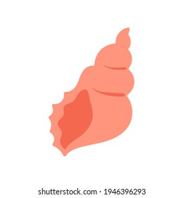 Orange sea shell. Stock vector illustration isolated on white background. Orange seashell, seaside or beach, summer vacation, simple vector flat illustration. Can be used as an icon, symbol or sign.