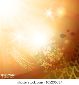 orange sea underwater background. Vector illustration
