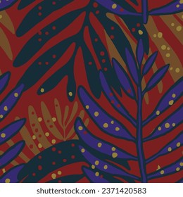Orange Seamless Abstract Bloom Flora Shape Vector. Pink Repeated Creative Decorative Tree Surface Art. Purple Continuous Summer Palm Watercolor Design.