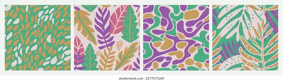 Orange Seamless Abstract Isolated Fabrics Wallpaper. Yellow Seamless Nature Vintage Artwork, Seamless Set. Vibrant Continuous Fashion Tropic Textile Design. 