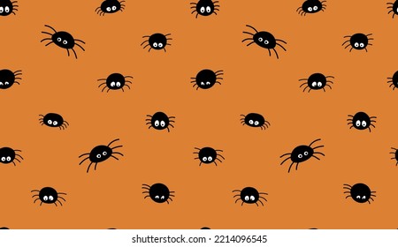 Orange seamless background with cute spiders for October 31st. Template for wallpaper, wrapping paper, fabric, textile, print for Halloween