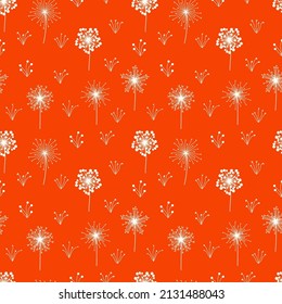 Orange seamless background with doodle flowers, vector grafic.