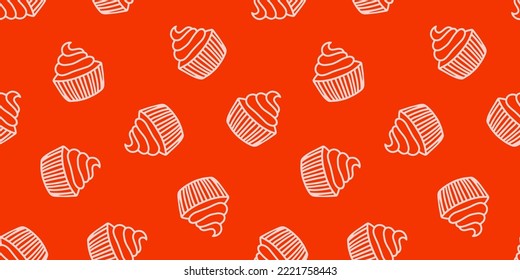 Orange seamless banner with pink muffin.