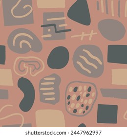 Orange Seamless Brushed Modern Textile Design. Green Continuous Abstract Artistic Fabrics, Seamless Background. Vivid Seamless Creative Hand Drawn Element Vector