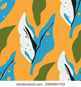 Orange Seamless Color Natural Invitation Pattern. White Seamless Fashion Flora Watercolor, Seamless Design. Pink Repeated Summer Fresh Paint Texture. 