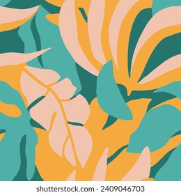 Orange Seamless Color Palm Paint Wallpaper. Green Repeated Abstract Beach Invitation, Seamless Design. Bright Repetitive Elegant Modern Element Vector. 