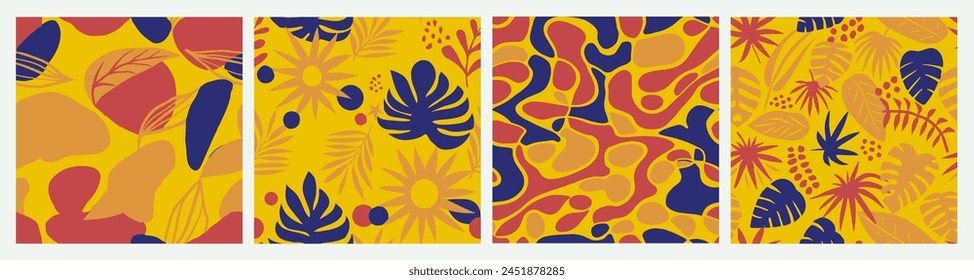 Orange Seamless Color Retro Decor Design. Yellow Repeated Doodle Foliage Illustration, Seamless Print. Vivid Seamless Fashion Plant Ornament Art. 