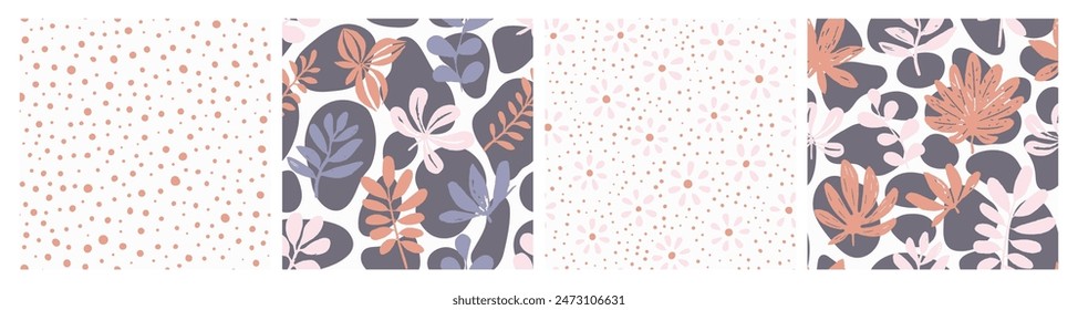 Orange Seamless Contemporary Flora Decor Wallpaper. Purple Continuous Summer Fresh Paint, Seamless Art. Green Repeated Doodle Isolated Template Backdrop. 