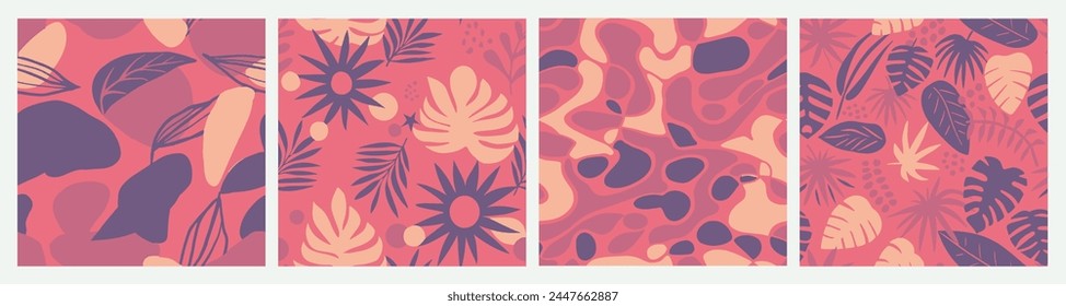 Orange Seamless Contemporary Modern Illustration Backdrop. Blue Endless Summer Isolated Textile, Seamless Pattern. Pink Repeated Classic Tree Shape Collection. 