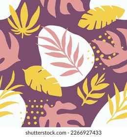 Orange Seamless Creative Beautiful Textile Wallpaper. Hippie Seamless Fashion Palm Fabrics, Seamless Background. Colorful Repeated Summer Spring Leaves Backdrop. 