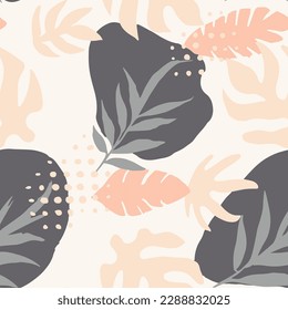 Orange Seamless Creative Flora Element Art. Green Continuous Abstract Jungle Paint, Seamless Pattern. Colorful Repeated Contemporary Natural Leaves Background. 